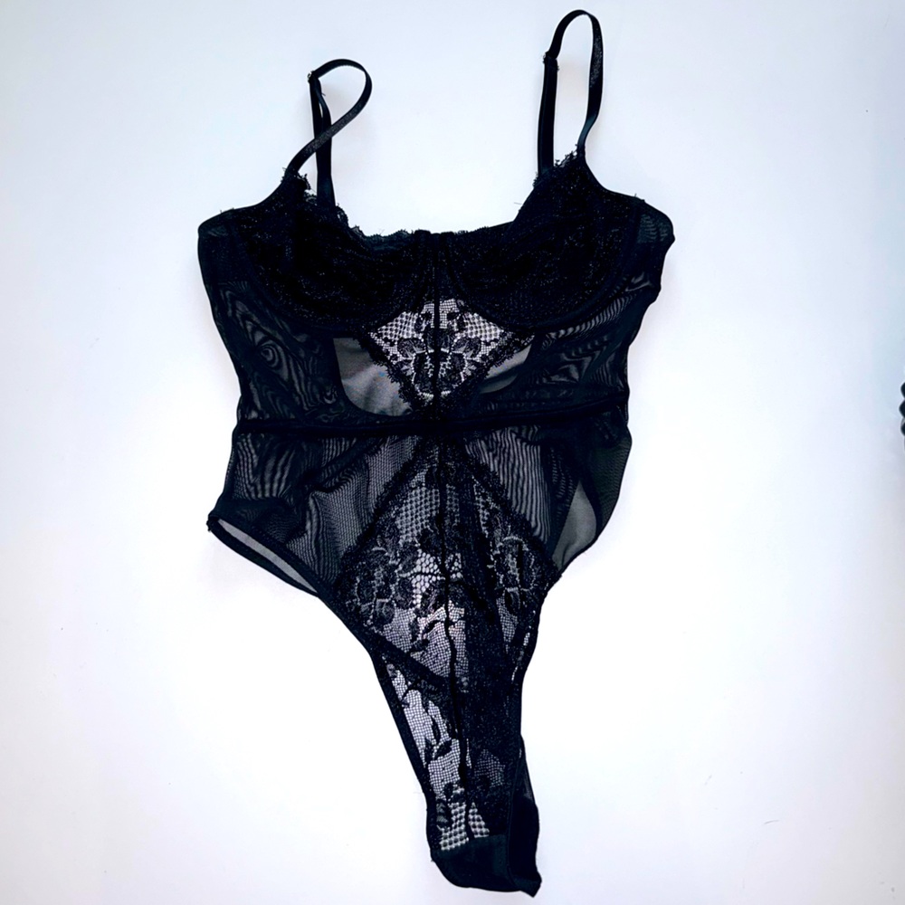 Lace black bodysuit lingerie medium